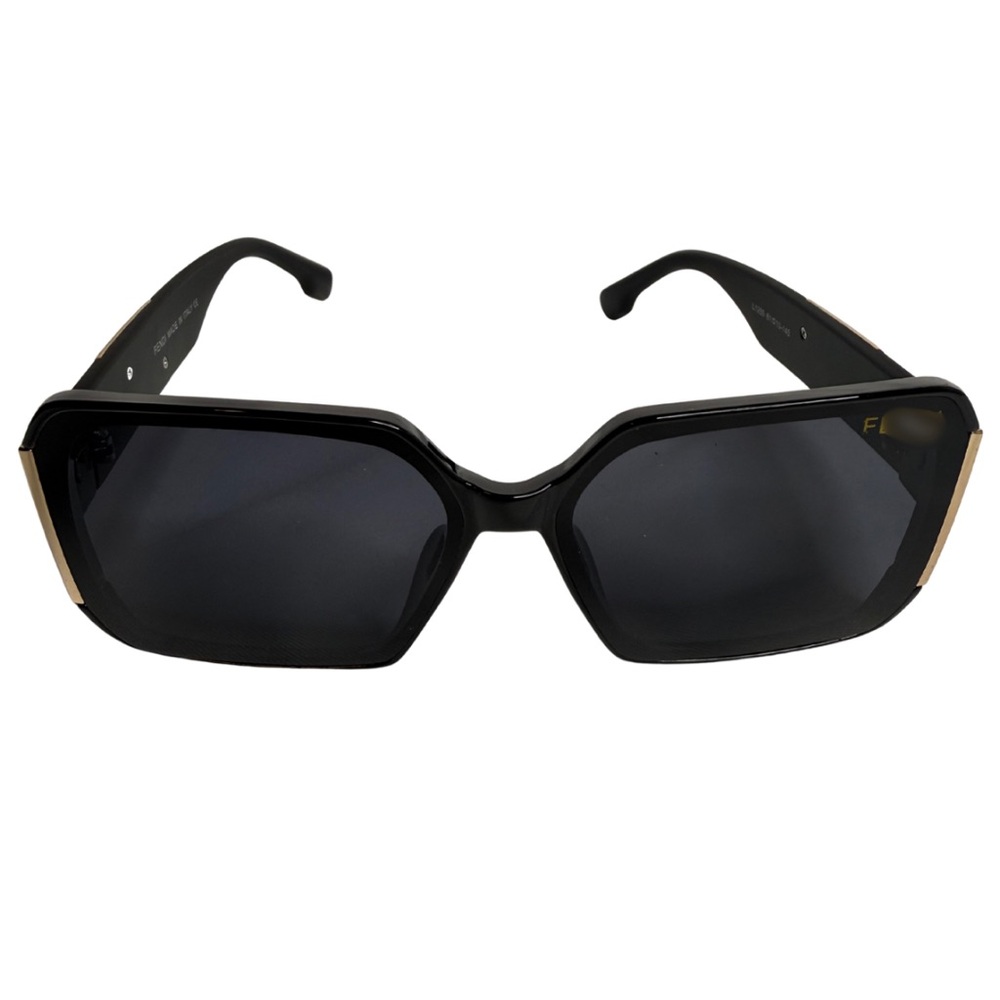 Oversized Square Fashion Sunglasses – Black Frame with Gold Accents & Case - Picture 2 of 5